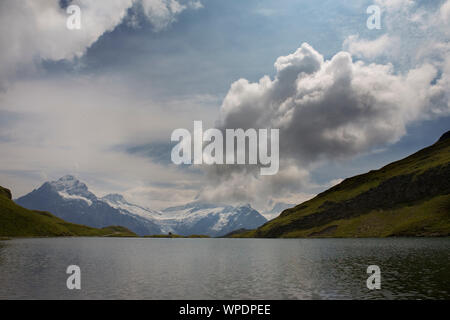 Die bachalpsee mit dem Wetterhorn und Schreckhorn über die lütschental Tal: Berner Oberland, Schweiz Stockfoto