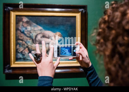 Tate Britain, London, UK. 9. Sep 2019. Newton 1795-C 1805 - William Blake in der Tate Britain. Diese Ausstellung stellt die größte Erhebung der Arbeit von William Blake (1757-1827) in Großbritannien für eine Generation. Ein visionärer Maler, Grafiker und Dichter, schuf er einige der kultigsten Bilder in der Geschichte der britischen Kunst. Dieses exhibitionl zusammen bringt über 300 selten funktioniert. Credit: Guy Bell/Alamy leben Nachrichten Stockfoto