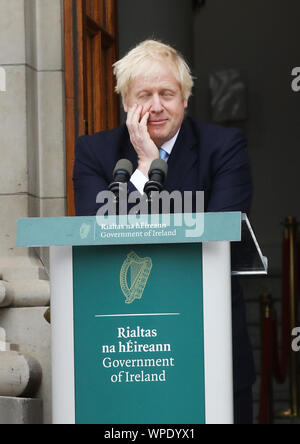 Dublin, Irland. 9 Sep, 2019. Boris Johnson in Dublin für Brexit spricht. L und R. Taoiseach und Fine Gael Chef Leo Varadkar mit dem britischen Premierminister Boris Johnson im Regierungsgebäude in Dublin. Sie sind sowohl über die nordirischen Grenze Problem und die Bexit Krise zu sprechen. Foto: Lea Farrell/RollingNews. ie Credit: RollingNews.ie/Alamy leben Nachrichten Stockfoto