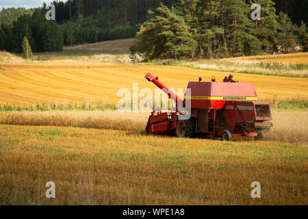 Autonome Harvester auf dem Feld. Stockfoto