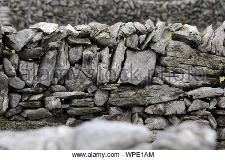 Einen schönen grauen Stein Wand auf der Insel Inisheer, eine der Aran Islands vor der Küste von Galway, Irland. Stockfoto