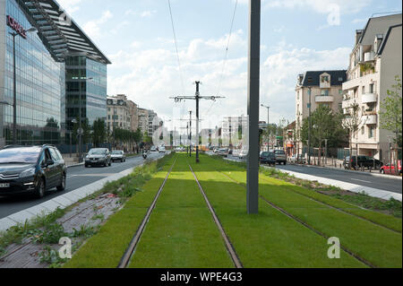 Paris-Puteaux, Straßenbahn T2, Baustelle - Paris-Puteaux, Straßenbahn T2, Baustelle Stockfoto