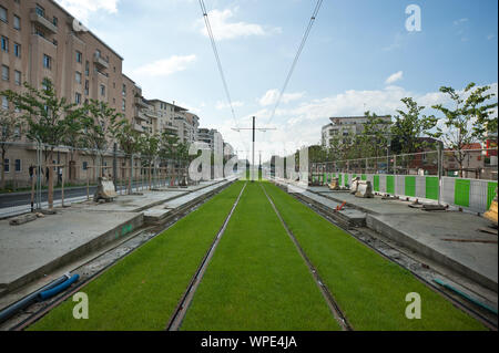 Paris-Puteaux, Straßenbahn T2, Baustelle - Paris-Puteaux, Straßenbahn T2, Baustelle Stockfoto