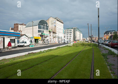 Paris-Puteaux, Straßenbahn T2, Baustelle - Paris-Puteaux, Straßenbahn T2, Baustelle Stockfoto