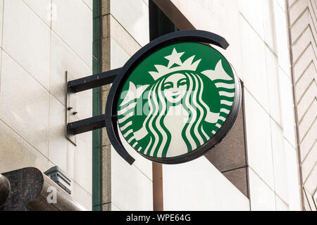 Shanghai, Shanghai, China. 7. Sep 2019. Amerikanischen Kaffee und Kaffeehaus Kette Starbucks Logo in Shanghai gesehen. Credit: SOPA Images/ZUMA Draht/Alamy leben Nachrichten Stockfoto
