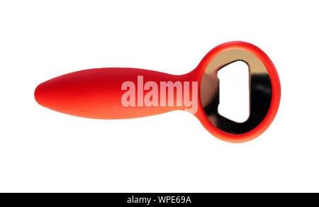 Red Flaschenöffner auf weißem Hintergrund. Stockfoto