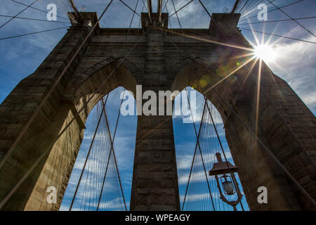 Brooklyn Bridge an einem sonnigen Tag Stockfoto