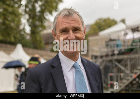 College Green, Westminster, London, Großbritannien. 9 Sep, 2019. Nigel Evans, Britische Konservative Partei Politiker auf College Green. Gemeinsame Executive Sekretär des Ausschusses 1922 seit 2017. Als Mitglied des Europäischen Parlaments für das Ribble Valley in Lancashire serviert seit 1992. Credit: Penelope Barritt/Alamy leben Nachrichten Stockfoto