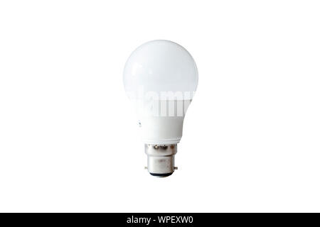Eine Energie - traditionell gespart - geformte LED-Lampe mit Bajonettverschluss, vor einem weißen Hintergrund isoliert Stockfoto