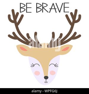 Rotwild für Kinder im skandinavischen Stil. Postkarte von Wald Tiere mit der Inschrift. Stock Vektor