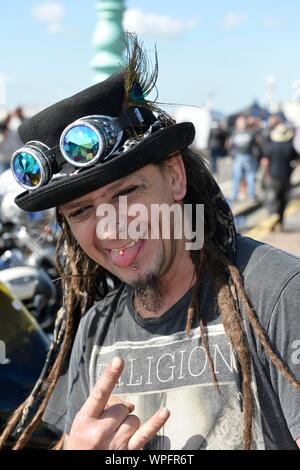 Ace Cafe Reunion 2019 Brighton Burn up bei Madeira Drive. Bild: Terry Applin Stockfoto