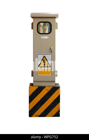 Elektrischer Schaltkasten auf weißem Hintergrund. Stockfoto