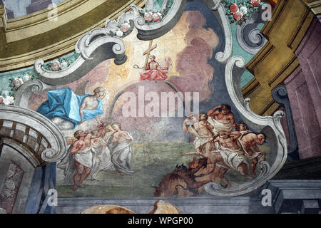 Letzte Gericht, Fresken an der Decke der Hl. Johannes der Täufer Kirche in Zagreb, Kroatien. Stockfoto