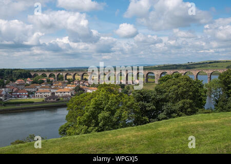 Berwick Brücke, auch als die alte Brücke, überspannt den Fluss Tweed in Berwick-upon-Tweed, Northumberland, der nördlichsten Stadt in England, Großbritannien bekannt Stockfoto