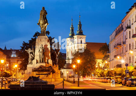 Abend bei Grunwald Denkmal in Krakau, Polen. Stockfoto