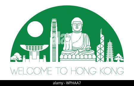 Hong Kong Wahrzeichen silhouette Stil, Text innerhalb, Vector Illustration Stock Vektor