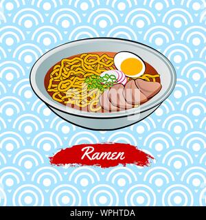 Satz von köstlichen und berühmten Essen der Japanischen, Ramen, in bunten Farbverlauf Stilikone, Vektor, Abbildung Stock Vektor