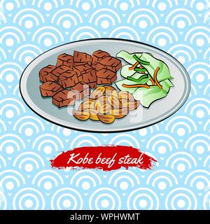 Satz von köstlichen und berühmten Essen der Japanischen, Rindersteak, in bunten Farbverlauf Stilikone, Vektor, Abbildung Stock Vektor