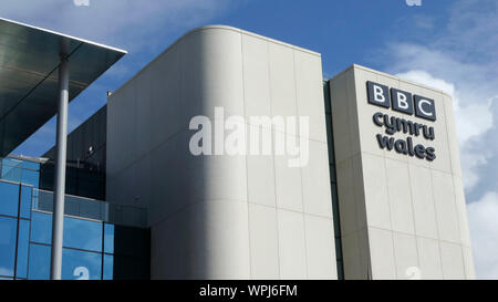 Cardiff, Großbritannien: 19. August 2019: BBC Cymru Wales ist eine Abteilung der BBC. 1964 gegründet, BBC Cymru Wales in Cardiff. Stockfoto