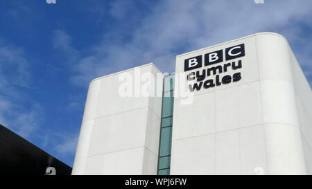 Cardiff, Großbritannien: 19. August 2019: BBC Cymru Wales ist eine Abteilung der BBC. 1964 gegründet, BBC Cymru Wales in Cardiff. Stockfoto