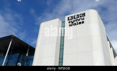 Cardiff, Großbritannien: 19. August 2019: BBC Cymru Wales ist eine Abteilung der BBC. 1964 gegründet, BBC Cymru Wales in Cardiff. Stockfoto