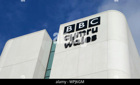 Cardiff, Großbritannien: 19. August 2019: BBC Cymru Wales ist eine Abteilung der BBC. 1964 gegründet, BBC Cymru Wales in Cardiff. Stockfoto