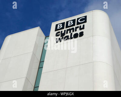 Cardiff, Großbritannien: 19. August 2019: BBC Cymru Wales ist eine Abteilung der BBC. 1964 gegründet, BBC Cymru Wales in Cardiff. Stockfoto