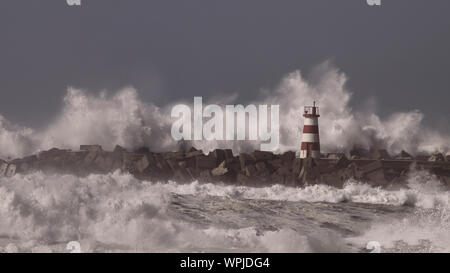 Leuchtfeuer der Eintrag der Auckland Harbour während Sturm Stockfoto