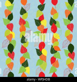 Bunte Blätter Girlanden in Vektor wiederholt Oberfläche Muster am Himmel blauer Hintergrund Stock Vektor