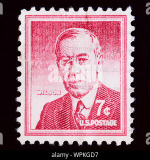 United States Briefmarken Woodrow Wilson (1856-1924), 28. Präsident der USA. Stockfoto
