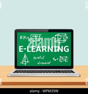 Laptop mit e-learning Konzept auf dem Bildschirm Stock Vektor