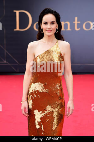 Michelle Dockery Teilnahme an der Weltpremiere des Downton Abbey, in der cineworld Leicester Square, London statt. Stockfoto