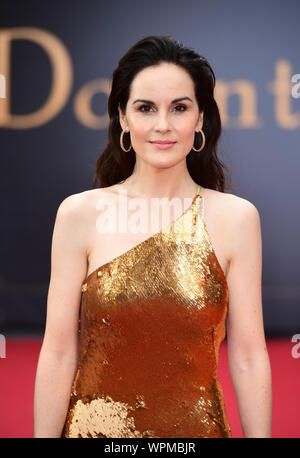 Michelle Dockery Teilnahme an der Weltpremiere des Downton Abbey, in der cineworld Leicester Square, London statt. Stockfoto