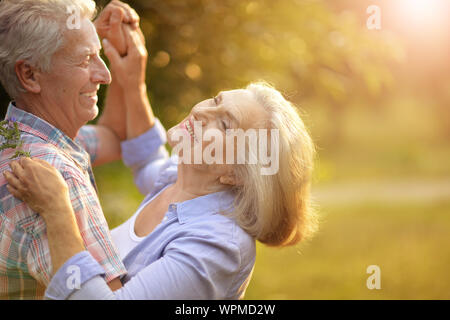 Portrait von Happy senior Paar tanzen im Sommer Park Stockfoto