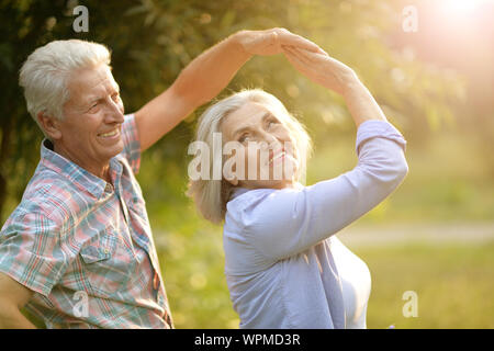 Portrait von Happy senior Paar tanzen im Sommer Park Stockfoto