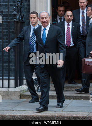 Whitehall, London, UK. 10. September 2015. Benjamin Netanjahu Blätter Downing Street nach Gesprächen mit David Cameron. Stockfoto
