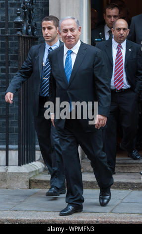 Whitehall, London, UK. 10. September 2015. Benjamin Netanjahu Blätter Downing Street nach Gesprächen mit David Cameron. Stockfoto