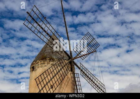 Windmühle in Palma de Mallorca auf der Balearen Insel Mallorca, Spanien an einem sonnigen Tag Stockfoto