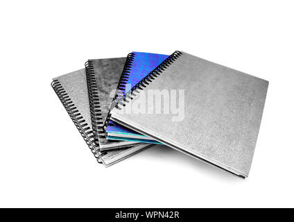 Spiralbindung Notizbücher, weißer Hintergrund Stockfoto