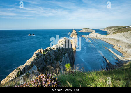 Felsen am Strand von Arnia, Kantabrien, Spanien Stockfoto