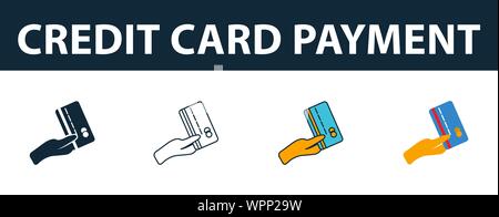 Zahlung mit Kreditkarte Icon Set. Vier Elemente in verschiedenen Stilrichtungen von Personal Finance icons Collection. Kreative Kreditkartenzahlung Icons Stock Vektor