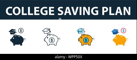 Hochschule Heilsplan Icon Set. Vier Elemente in verschiedenen Stilrichtungen von Personal Finance icons Collection. Creative college Heilsplan Icons Stock Vektor