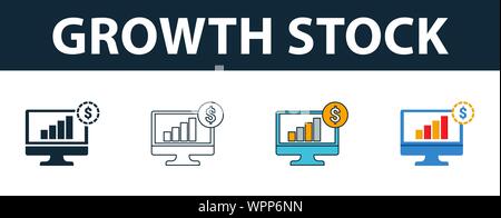 Wachstumswert Icon Set. Vier Elemente in verschiedenen Stilrichtungen von Personal Finance icons Collection. Kreative Wachstumswert Icons, Outline, farbig Stock Vektor