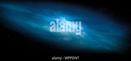 Blau leuchtende elliptisch Nebel im Raum, Computer-generierte Zusammenfassung Hintergrund, 3D-Rendering Stockfoto