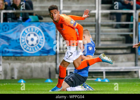 Tallinn, Estland. 09 Sep, 2019. TALLINN, 09-09-2019, Le Coq Arena, EM-Qualifikationsspiel in Estland - Niederlande. Niederlande player Donyell Malen während des Spiels Estland - Niederlande. Credit: Pro Schüsse/Alamy leben Nachrichten Stockfoto