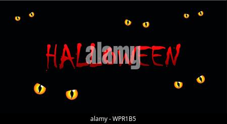 Halloween Typografie mit Katzenaugen auf schwarzem Hintergrund Vektor-illustration EPS 10. Stock Vektor