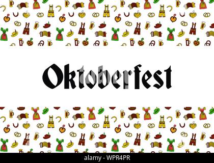 Oktoberfest party Poster design Vorlage. Vector Illustration. Beer Festival Party Poster. Traditionelle deutsche Lederhosen, Dirndl, Bier Gläser Stock Vektor