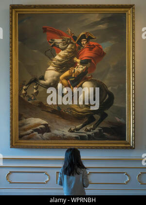 Jacques-Louis Davids Napoleon überquert die Alpen im Schloss Belvedere, Wien, Österreich Stockfoto