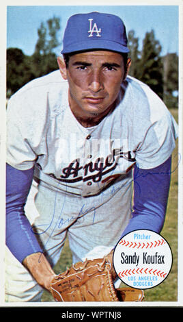 Handsignierte 1960 der era Baseball card der Hall of Fame spieler Sandy Koufax mit den Los Angeles Dodgers. Stockfoto