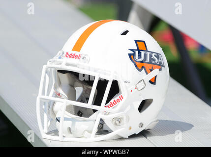 Waco, Texas, USA. 7. Sep 2019. UTSA Roadrunners Helm während der ersten Hälfte NCAA Football Spiel zwischen UTSA Roadrunners und der Baylor Bären an McLane Stadion in Waco, Texas. Matthew Lynch/CSM/Alamy leben Nachrichten Stockfoto